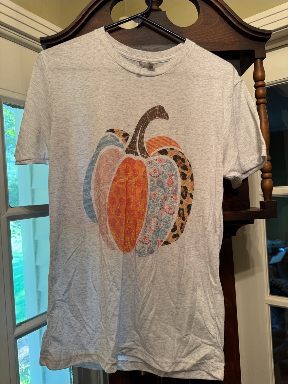 Next Level Apparel Heather Gray Short Sleeve Tee with Pumpkin Graphic